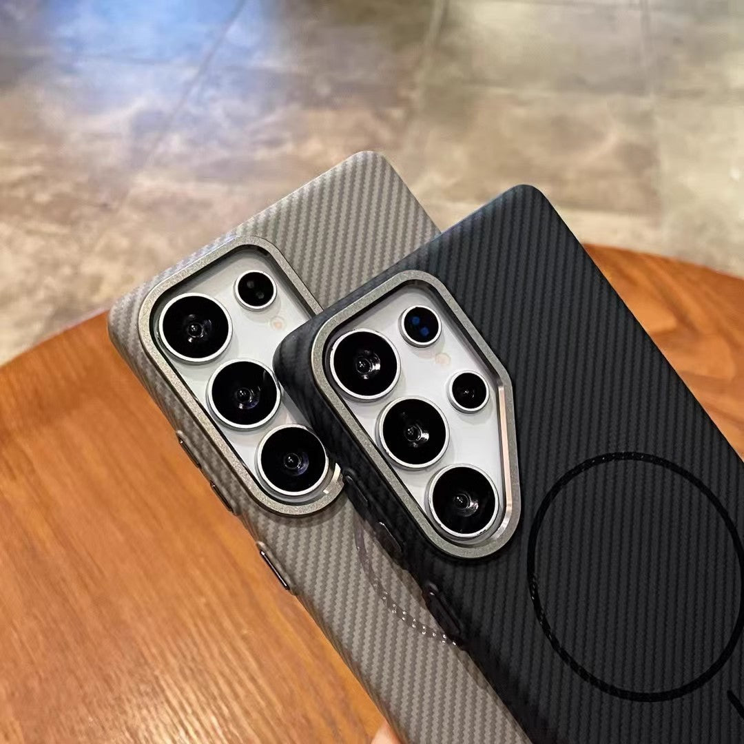 Phone Case Carbon Fiber Grain Fine Circle Magnetic Suction S24ultra Kevlar Drop-resistant Apply Mechanically