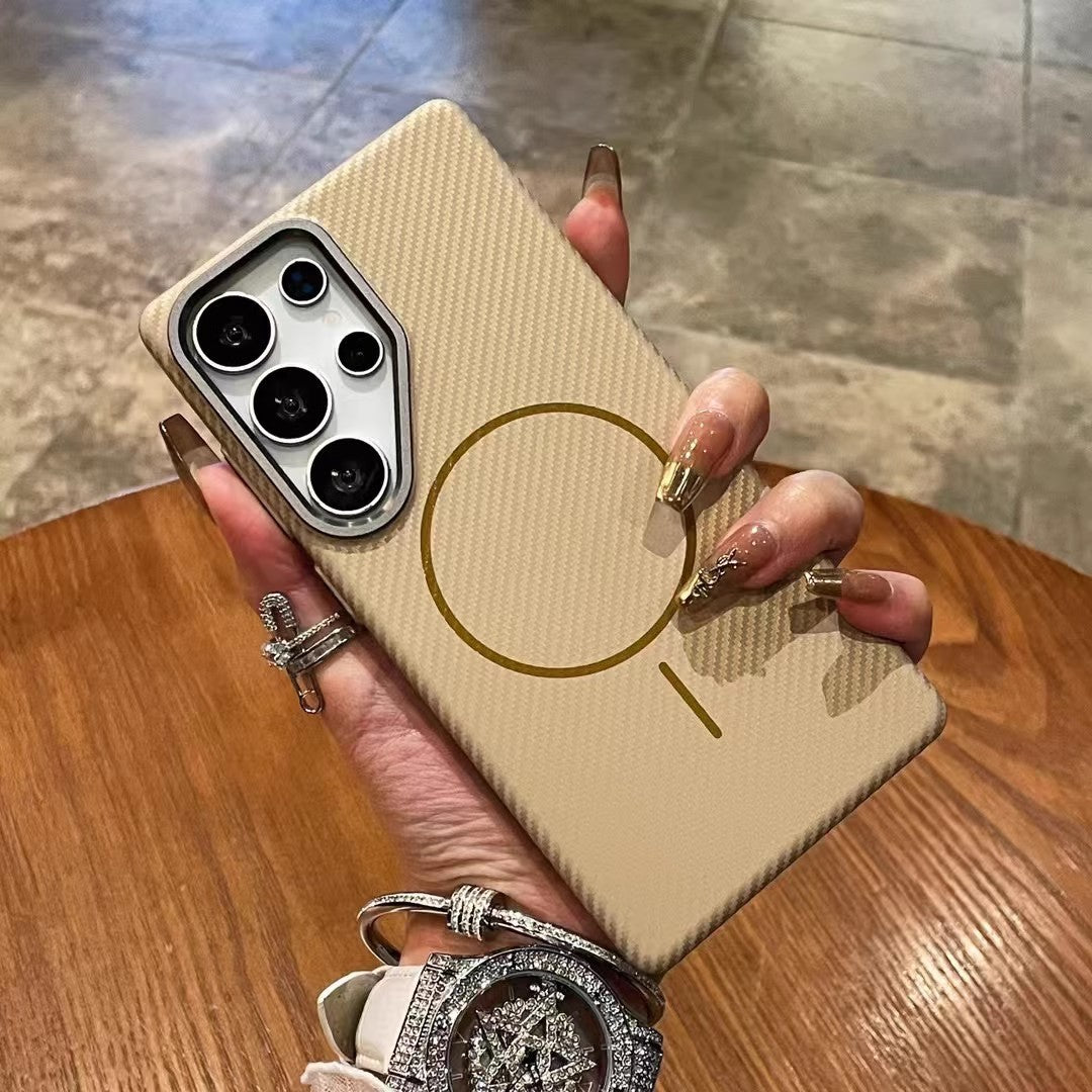 Phone Case Carbon Fiber Grain Fine Circle Magnetic Suction S24ultra Kevlar Drop-resistant Apply Mechanically
