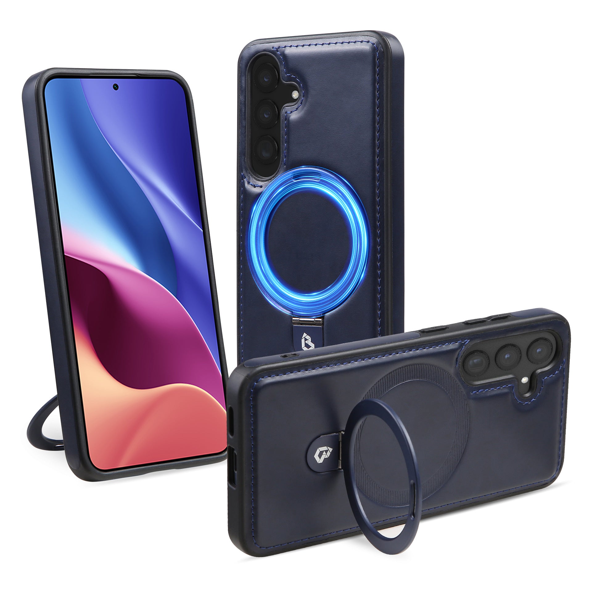Magnetic Charging Ring Holder Leather Business Protective Cover