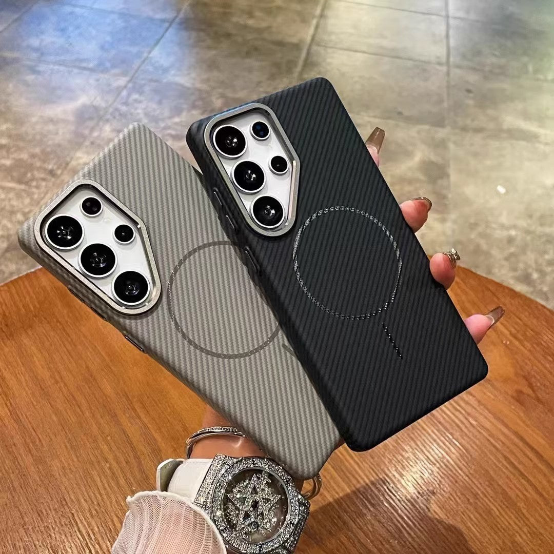 Phone Case Carbon Fiber Grain Fine Circle Magnetic Suction S24ultra Kevlar Drop-resistant Apply Mechanically