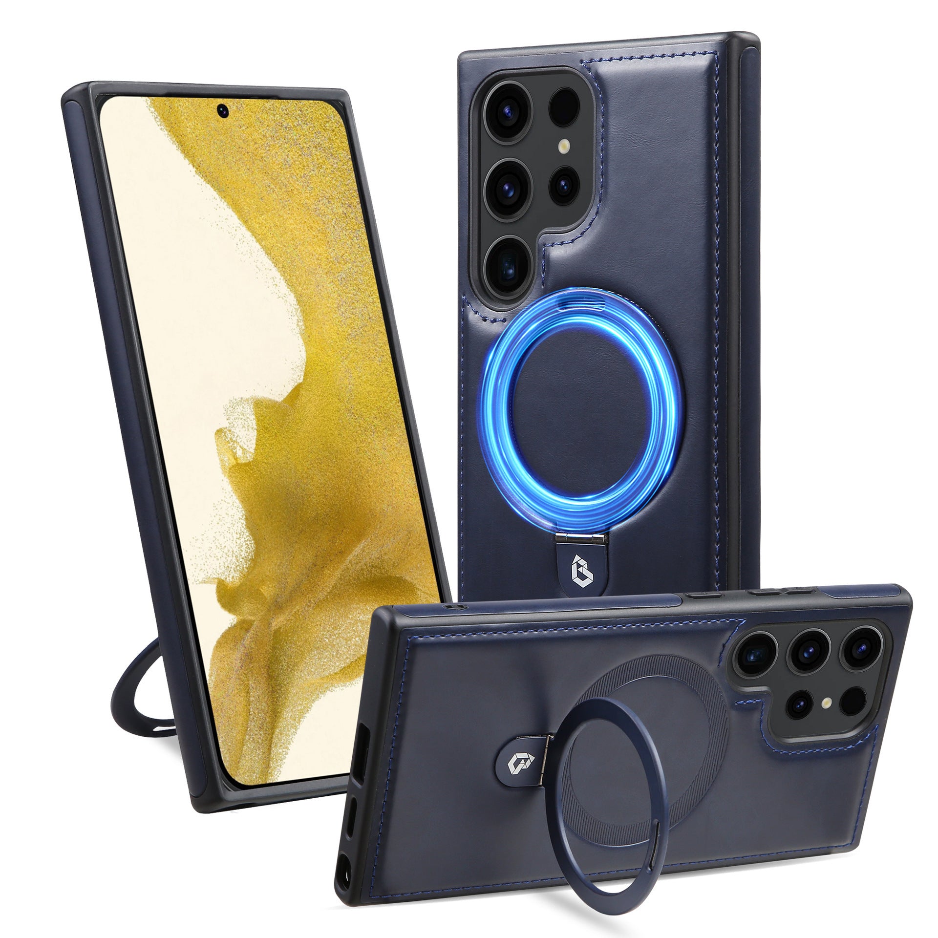 Magnetic Charging Ring Holder Leather Business Protective Cover