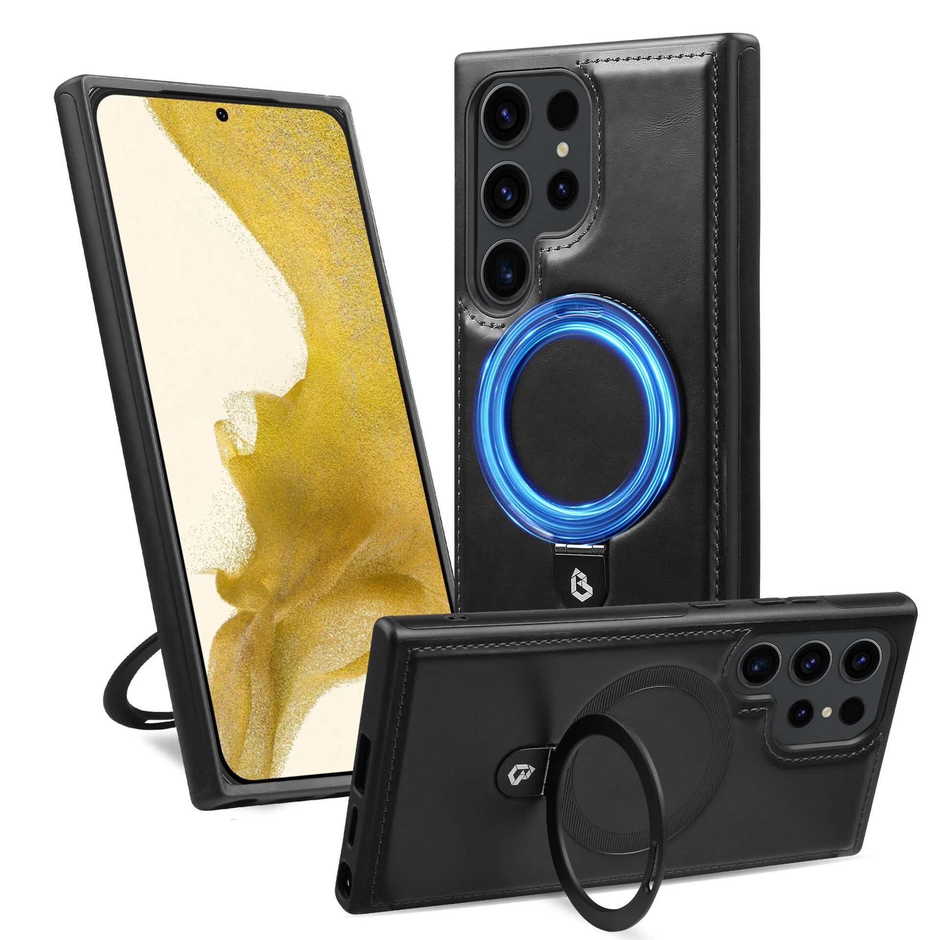 Magnetic Charging Ring Holder Leather Business Protective Cover