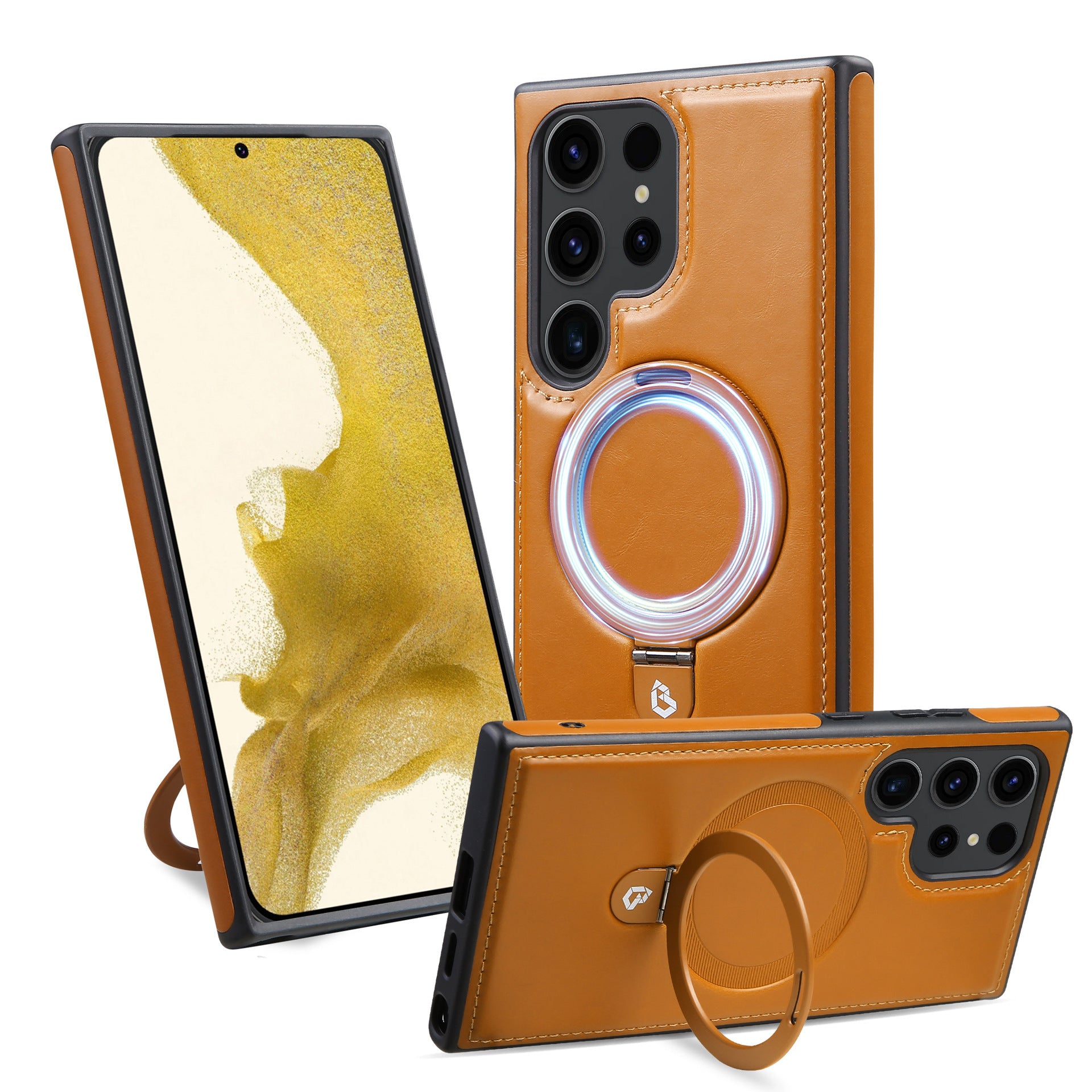 Magnetic Charging Ring Holder Leather Business Protective Cover