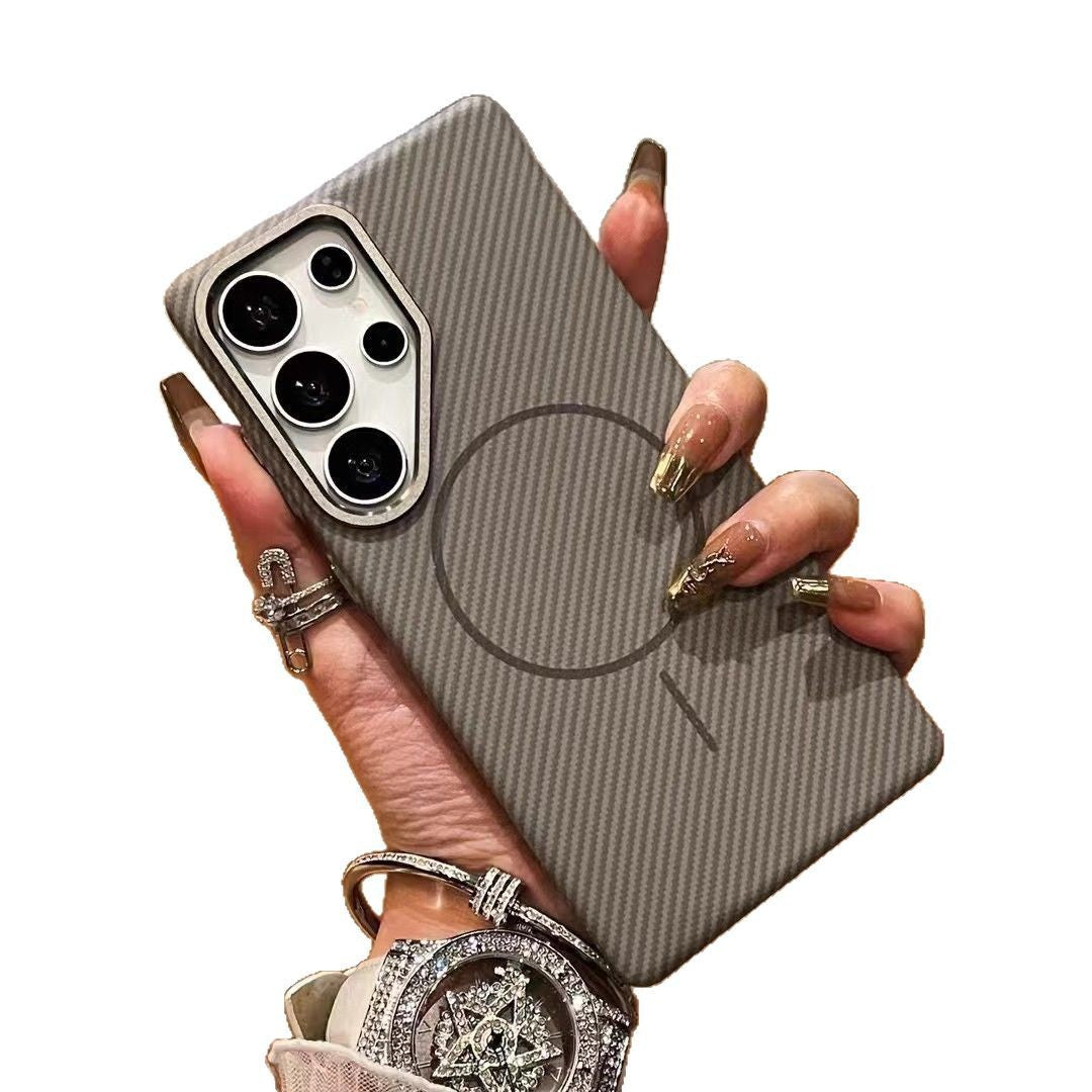 Phone Case Carbon Fiber Grain Fine Circle Magnetic Suction S24ultra Kevlar Drop-resistant Apply Mechanically