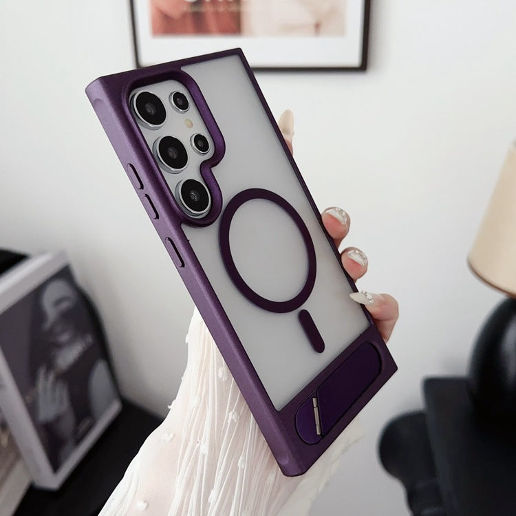 Folding Metal Bracket Phone Case Magnetic Skin Feeling