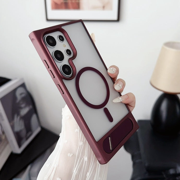 Folding Metal Bracket Phone Case Magnetic Skin Feeling
