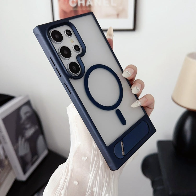 Folding Metal Bracket Phone Case Magnetic Skin Feeling