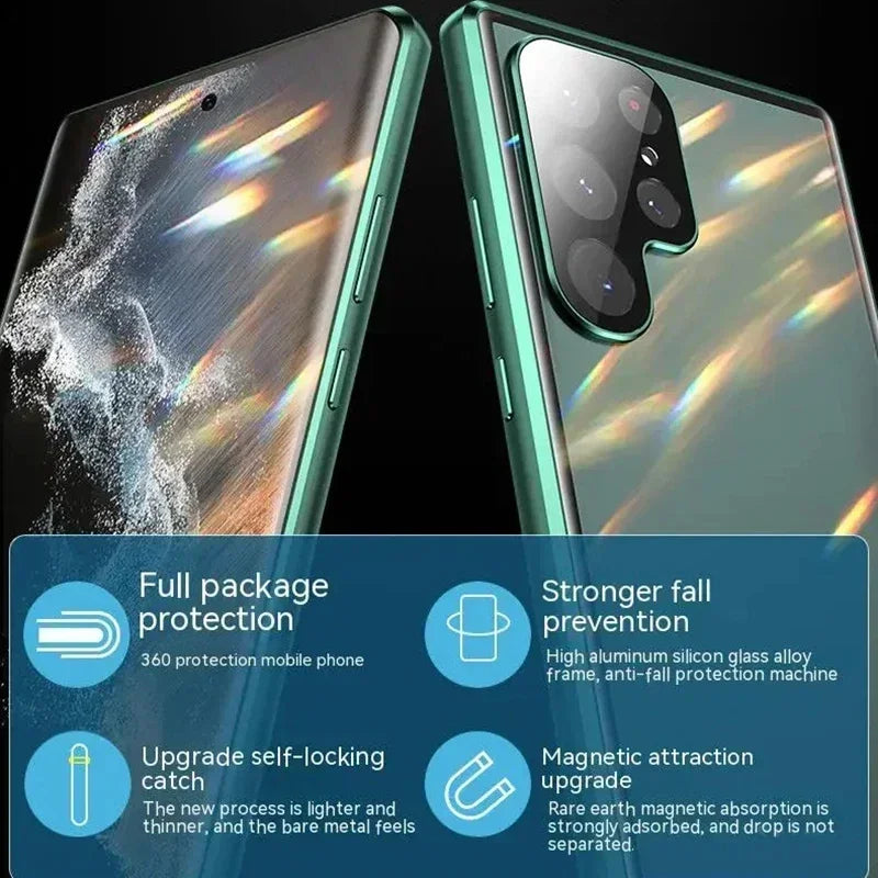 Double Sided Magnetic Full Cover Case For Samsung Galaxy S25 S24 S23 S22 S21 Ultra Plus Metal Cases Lens Protection Phone Shell