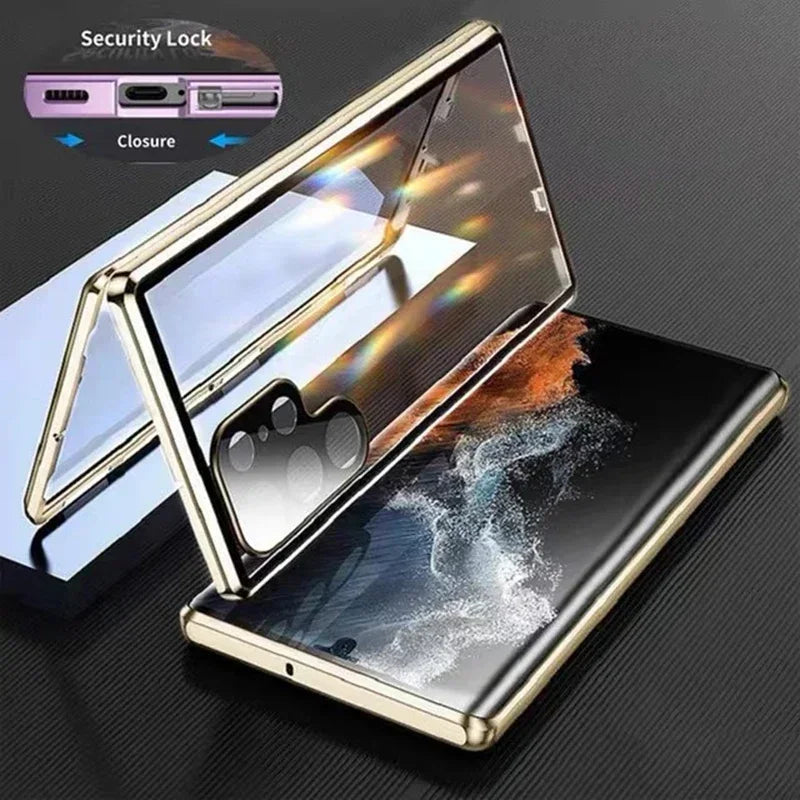 Double Sided Magnetic Full Cover Case For Samsung Galaxy S25 S24 S23 S22 S21 Ultra Plus Metal Cases Lens Protection Phone Shell