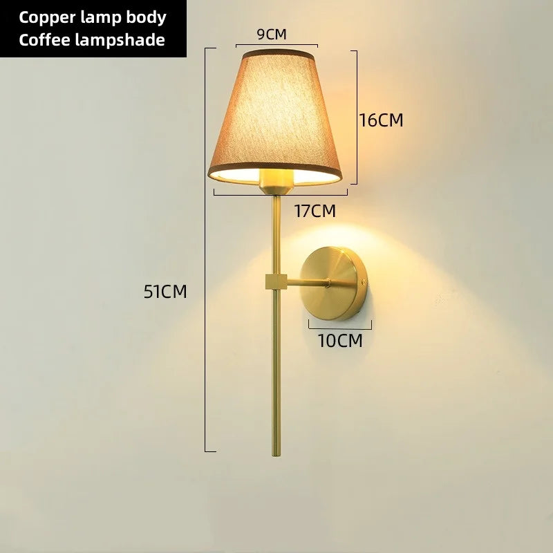 E27 American fabric wall lamp simple hotel room interior decor lighting living room corridor aisle bedroom bedside wall light