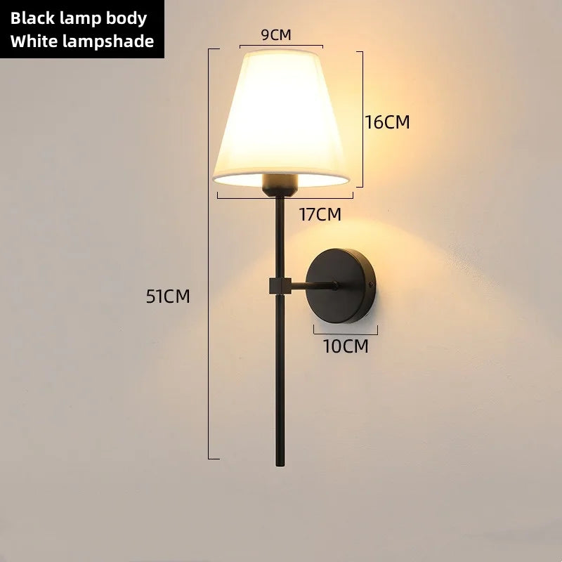E27 American fabric wall lamp simple hotel room interior decor lighting living room corridor aisle bedroom bedside wall light