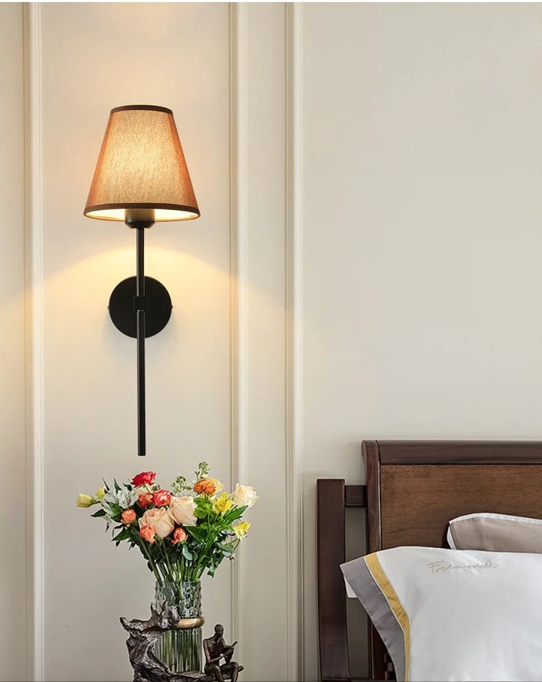 E27 American fabric wall lamp simple hotel room interior decor lighting living room corridor aisle bedroom bedside wall light