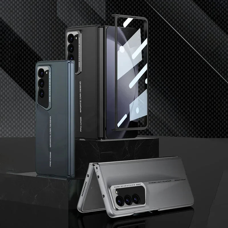 Armor Shockproof Hard Case for Samsung Galaxy Z Fold 3 4 5 6 5G with Outer Screen Glass Protective Matte Cover