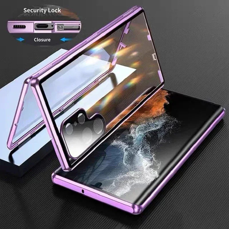 Double Sided Magnetic Full Cover Case For Samsung Galaxy S25 S24 S23 S22 S21 Ultra Plus Metal Cases Lens Protection Phone Shell