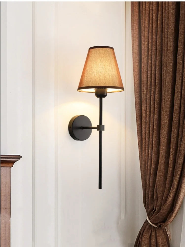 E27 American fabric wall lamp simple hotel room interior decor lighting living room corridor aisle bedroom bedside wall light