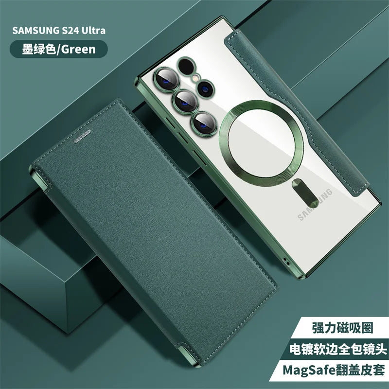 For Sansung Galaxy S25 S24 23 22 Ultra Plus FE A55 A35 A15 A05 Phone Case With MagSafe Luxury Flip Wallet Card Slot Leather Case