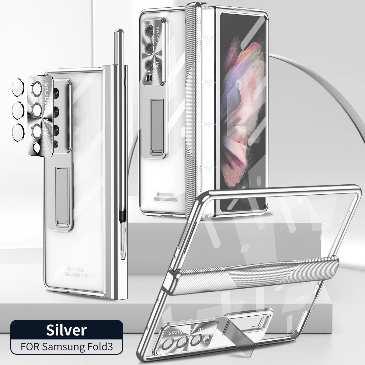 Plating Clear Hinge Magnetic Case For Samsung Galaxy Z Fold 4 5 with Pen Holder Full Screen Protector Phone Cover Fold 7 6 3 5G