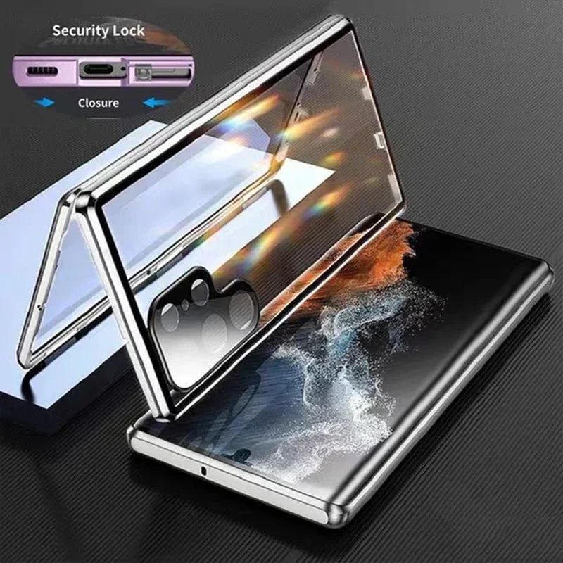 Double Sided Magnetic Full Cover Case For Samsung Galaxy S25 S24 S23 S22 S21 Ultra Plus Metal Cases Lens Protection Phone Shell