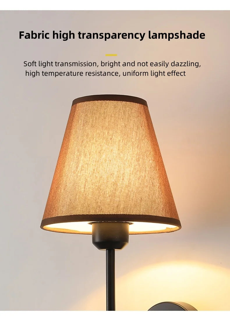 E27 American fabric wall lamp simple hotel room interior decor lighting living room corridor aisle bedroom bedside wall light