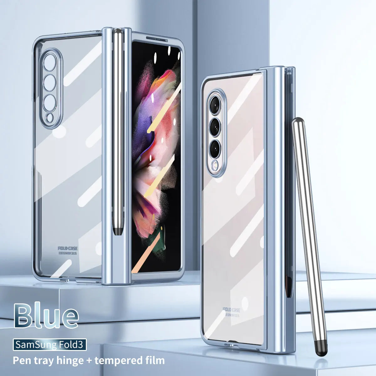 Plating Clear Hinge Magnetic Case For Samsung Galaxy Z Fold 4 5 with Pen Holder Full Screen Protector Phone Cover Fold 7 6 3 5G