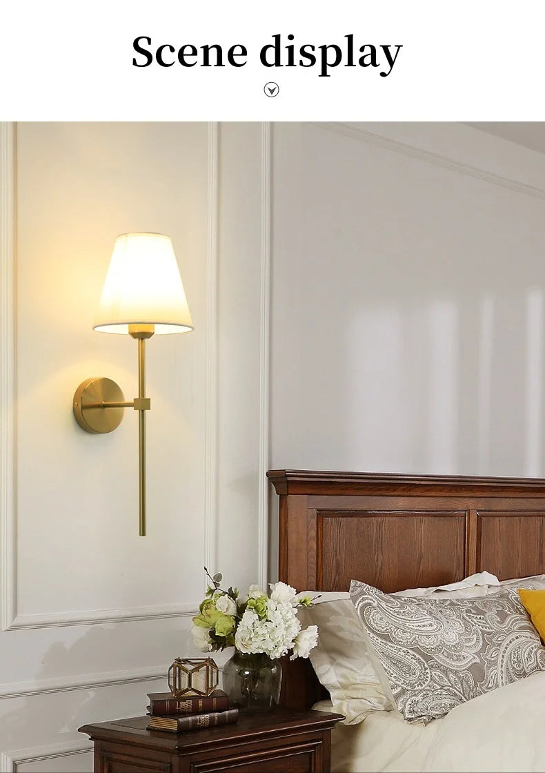E27 American fabric wall lamp simple hotel room interior decor lighting living room corridor aisle bedroom bedside wall light