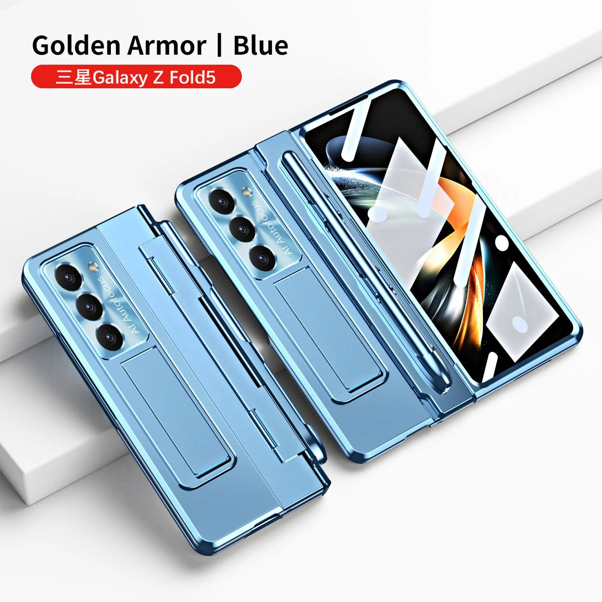Plating Clear Hinge Magnetic Case For Samsung Galaxy Z Fold 4 5 with Pen Holder Full Screen Protector Phone Cover Fold 7 6 3 5G