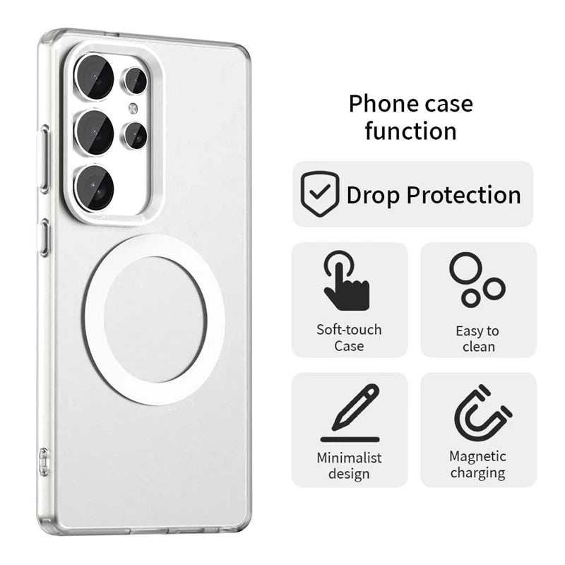 Wireless Charging Case Samsung Galaxy S25 Ultra Case Magnetic Luxury Frosted Silicone S25 Ultra Protector Cover S25 Ultra Case
