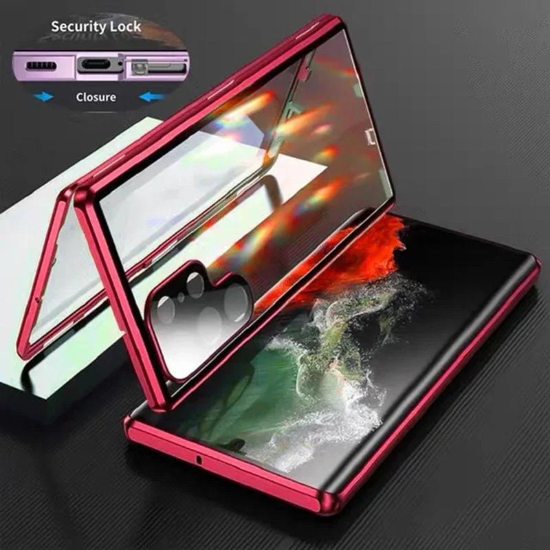 Double Sided Magnetic Full Cover Case For Samsung Galaxy S25 S24 S23 S22 S21 Ultra Plus Metal Cases Lens Protection Phone Shell
