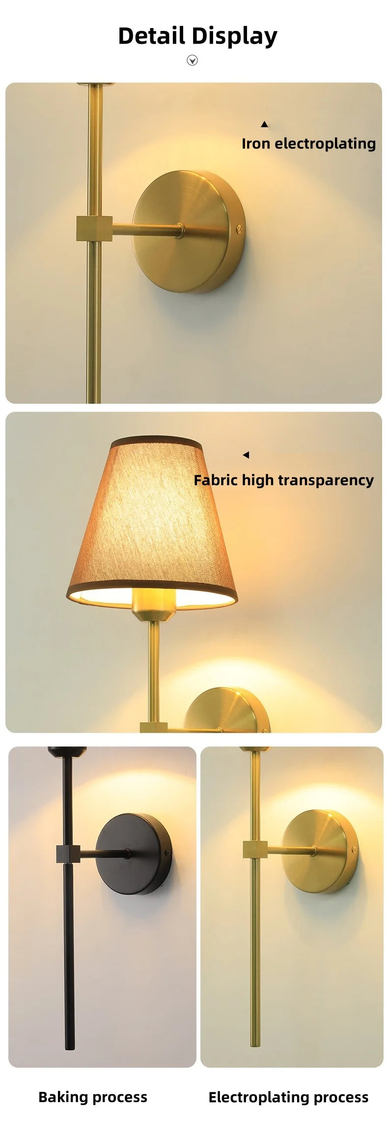 E27 American fabric wall lamp simple hotel room interior decor lighting living room corridor aisle bedroom bedside wall light