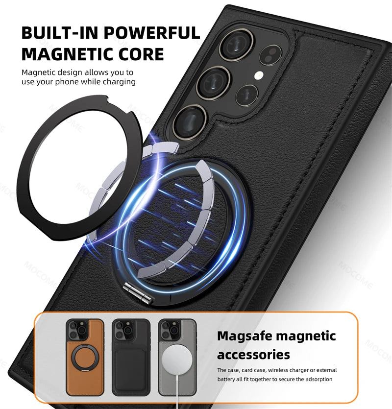 360 Rotating Metal Ring Stand Macsafe Magnetic Case for Samsung Galaxy S24 Ultra S23 S22 Plus S24Ultra S 24 Magsafe Holder Cover