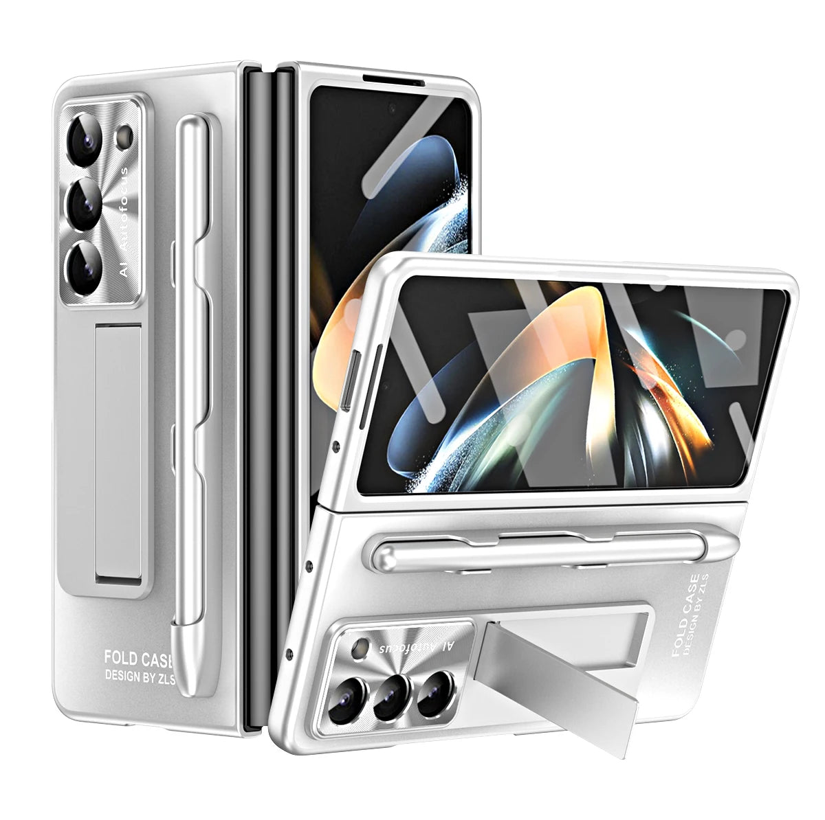 Plating Clear Hinge Magnetic Case For Samsung Galaxy Z Fold 4 5 with Pen Holder Full Screen Protector Phone Cover Fold 7 6 3 5G