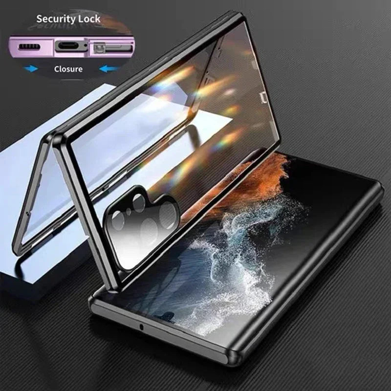 Double Sided Magnetic Full Cover Case For Samsung Galaxy S25 S24 S23 S22 S21 Ultra Plus Metal Cases Lens Protection Phone Shell