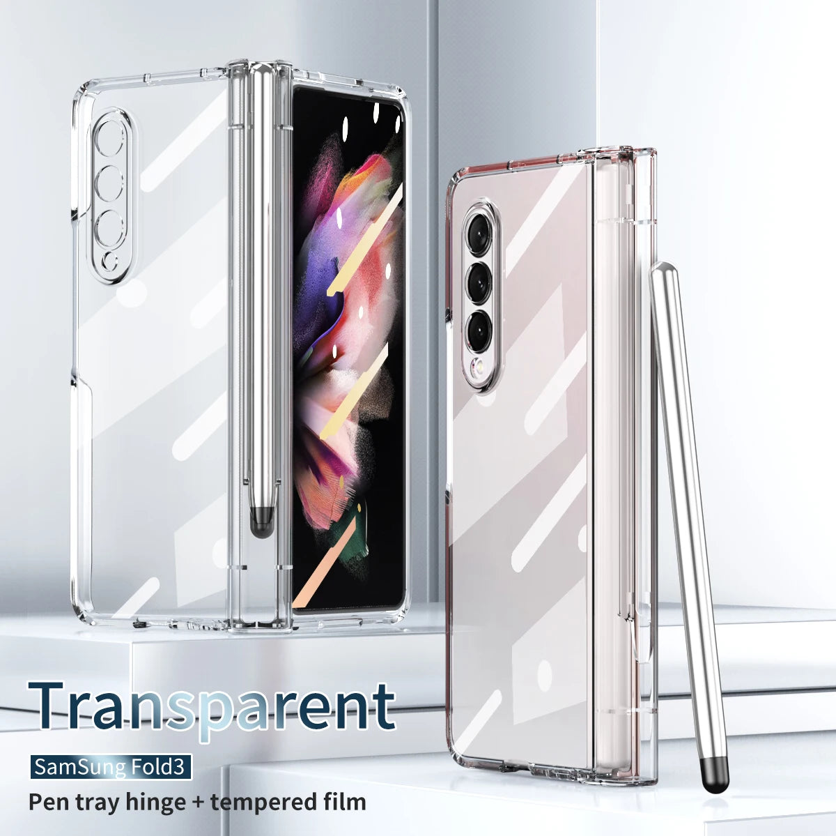 Plating Clear Hinge Magnetic Case For Samsung Galaxy Z Fold 4 5 with Pen Holder Full Screen Protector Phone Cover Fold 7 6 3 5G