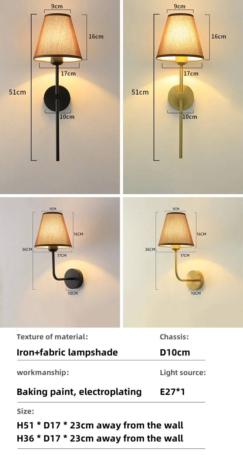 E27 American fabric wall lamp simple hotel room interior decor lighting living room corridor aisle bedroom bedside wall light