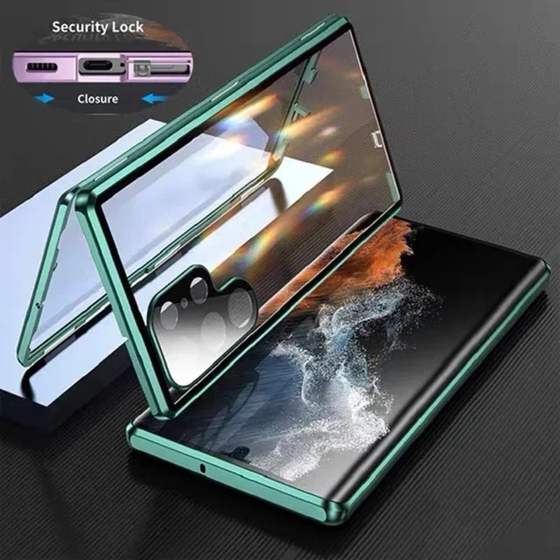 Double Sided Magnetic Full Cover Case For Samsung Galaxy S25 S24 S23 S22 S21 Ultra Plus Metal Cases Lens Protection Phone Shell