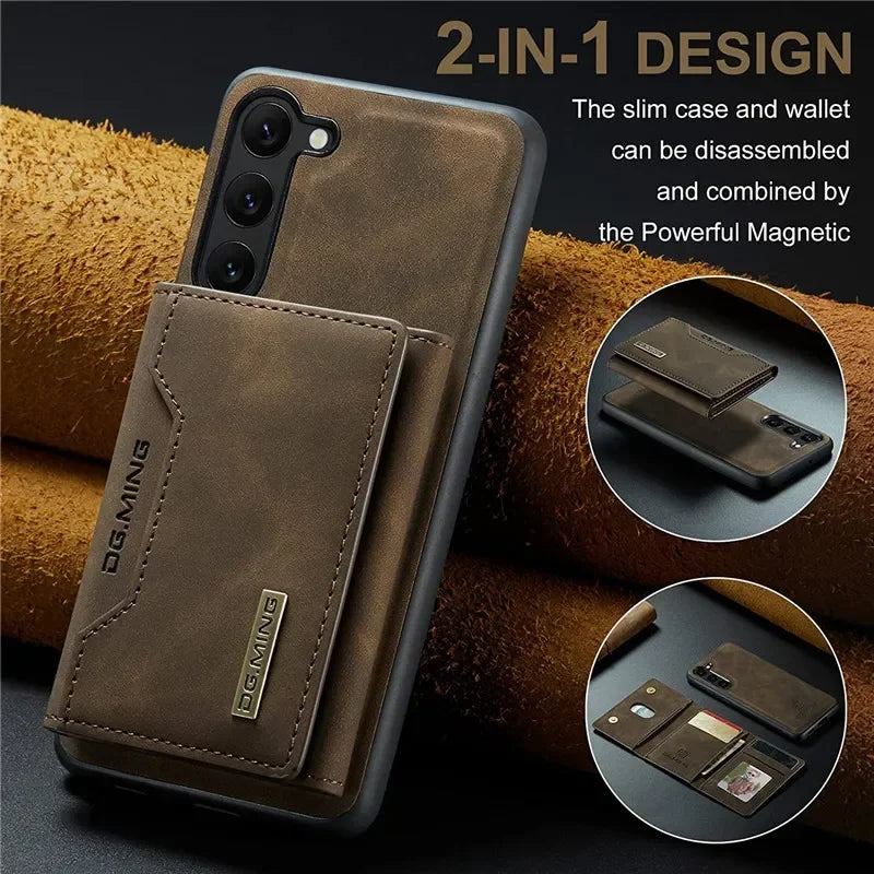 Wallet Case for Samsung Galaxy S25 S24 S22 S23 Ultra Premium Back Cover Magnetic Detachable with Trifold Card Holder