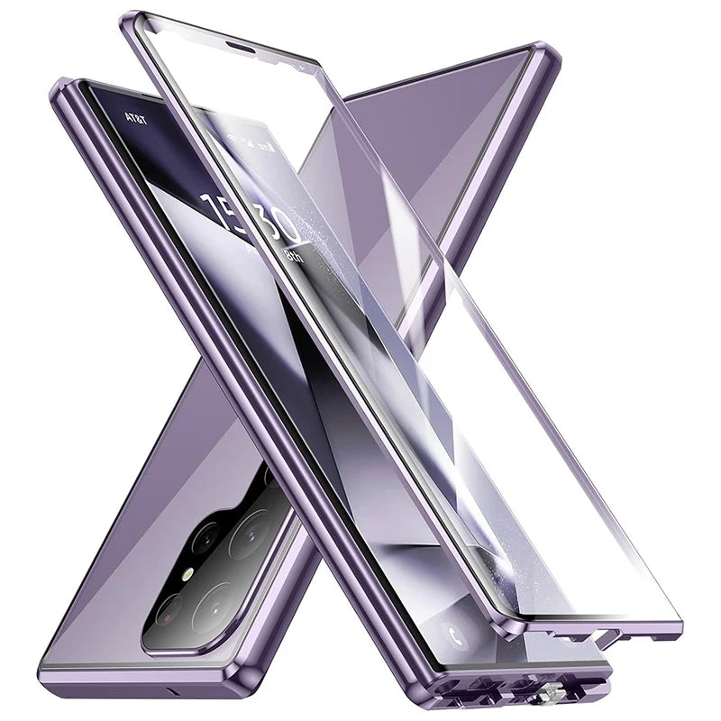 Double Sided Magnetic Full Cover Case For Samsung Galaxy S25 S24 S23 S22 S21 Ultra Plus Metal Cases Lens Protection Phone Shell