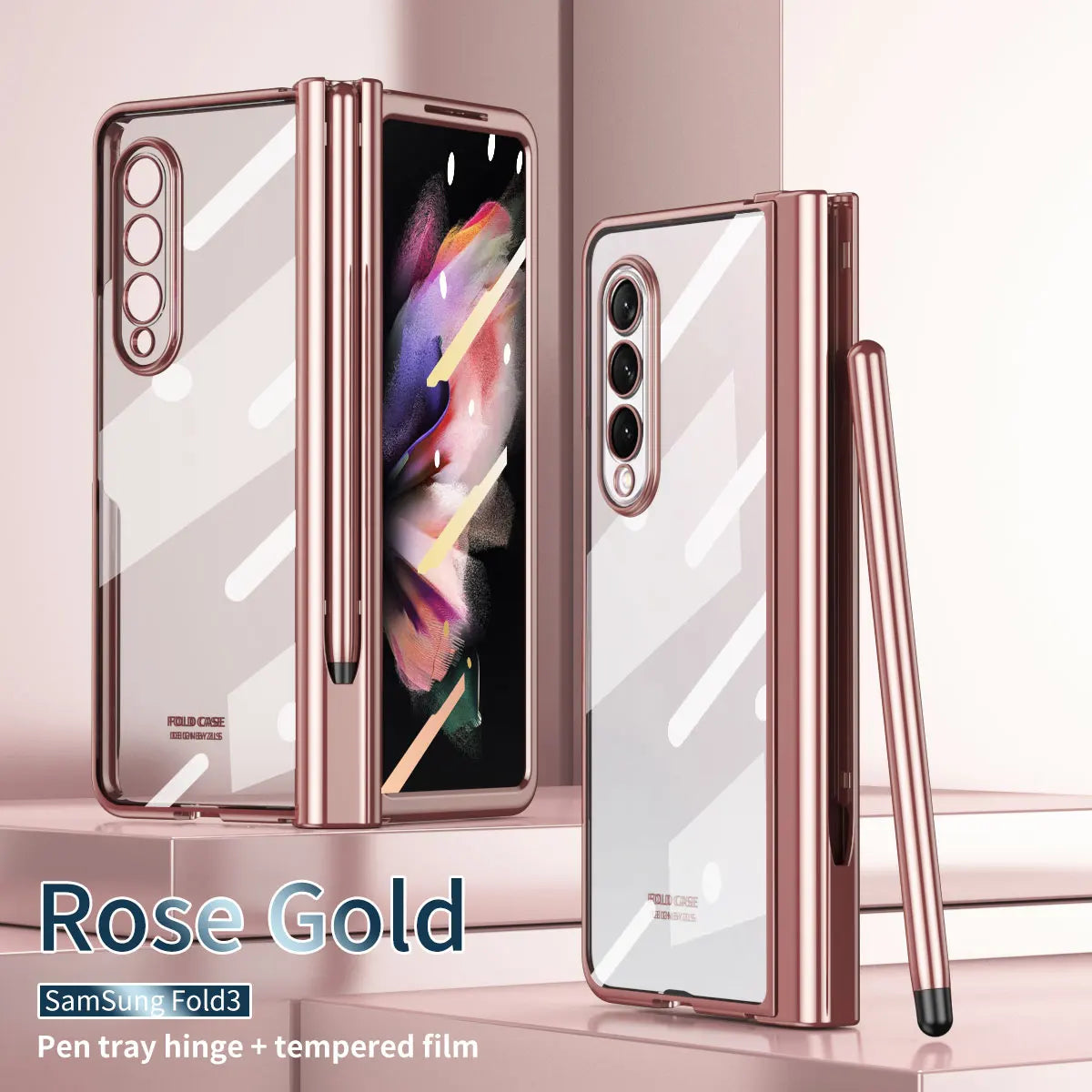 Plating Clear Hinge Magnetic Case For Samsung Galaxy Z Fold 4 5 with Pen Holder Full Screen Protector Phone Cover Fold 7 6 3 5G