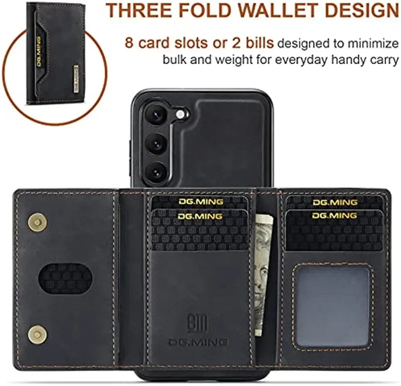 Wallet Case for Samsung Galaxy S25 S24 S22 S23 Ultra Premium Back Cover Magnetic Detachable with Trifold Card Holder
