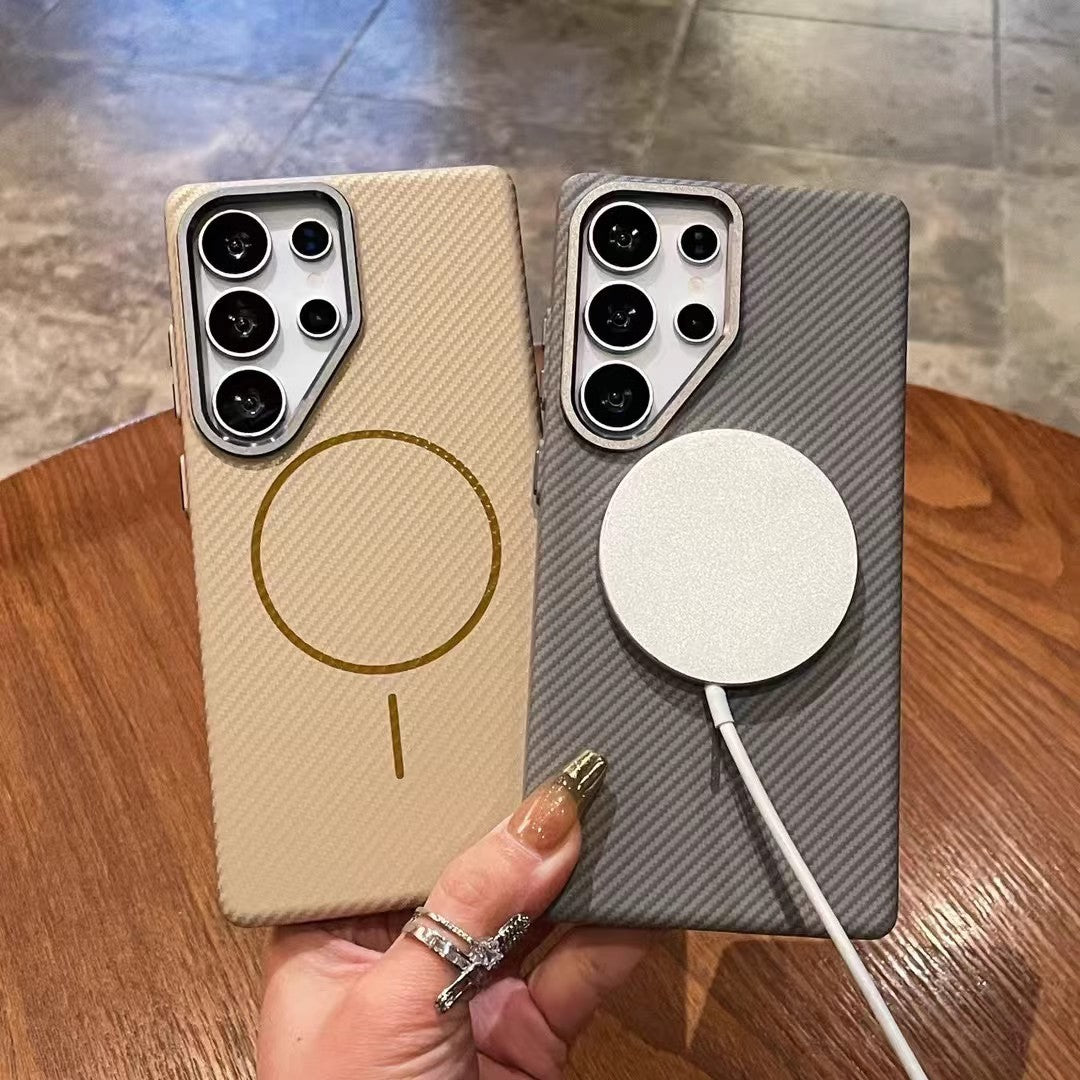 Phone Case Carbon Fiber Grain Fine Circle Magnetic Suction S24ultra Kevlar Drop-resistant Apply Mechanically