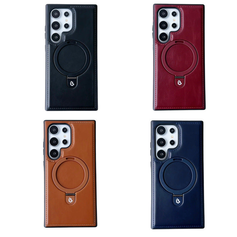 Magnetic Charging Ring Holder Leather Business Protective Cover