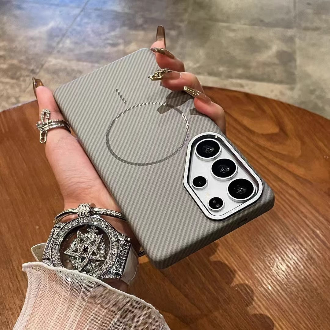 Phone Case Carbon Fiber Grain Fine Circle Magnetic Suction S24ultra Kevlar Drop-resistant Apply Mechanically
