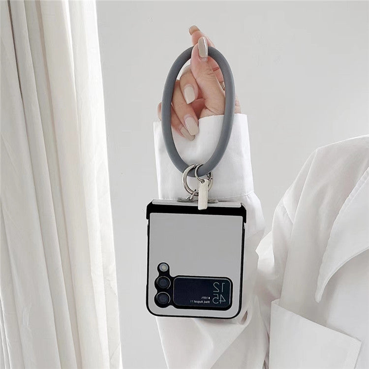 Leather Grain Solid Color Portable Ring Folding Screen Rear Cover Phone Case
