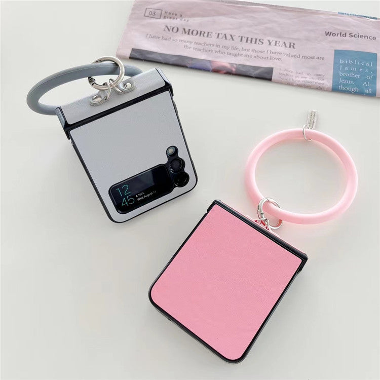 Leather Grain Solid Color Portable Ring Folding Screen Rear Cover Phone Case