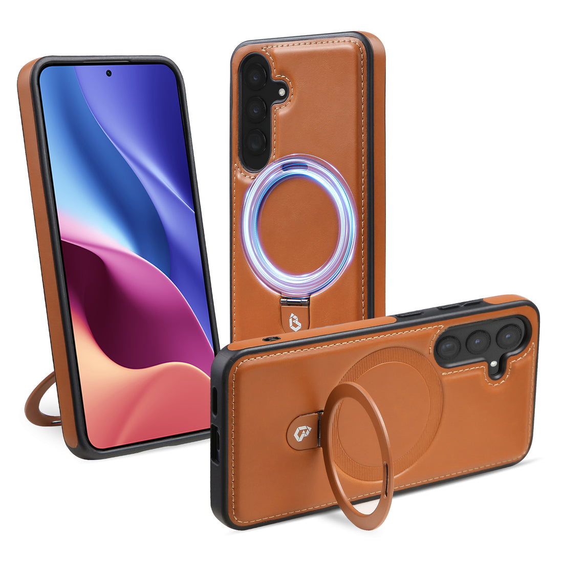 Magnetic Charging Ring Holder Leather Business Protective Cover