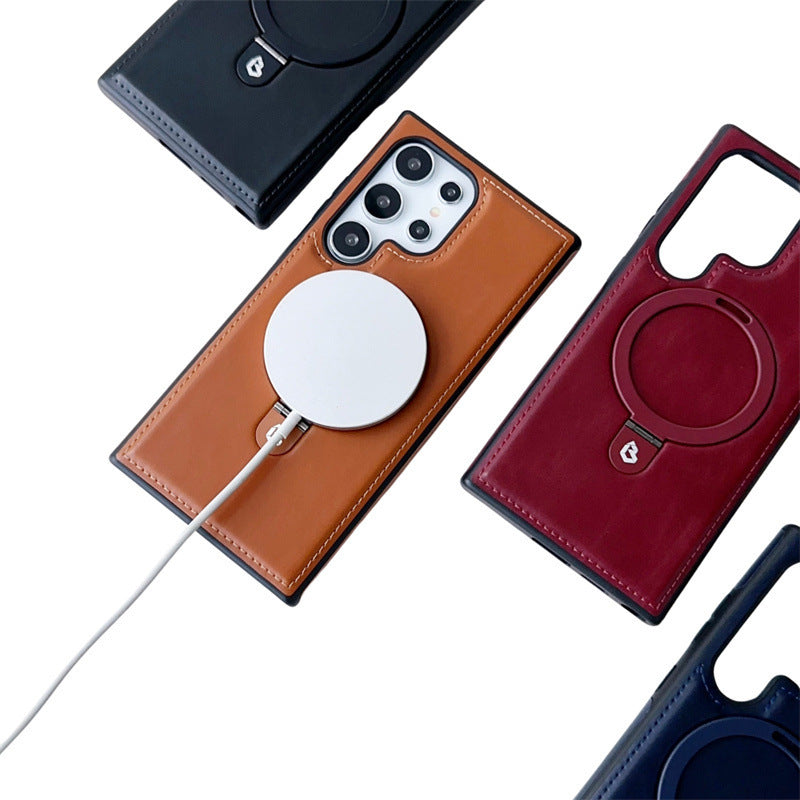 Magnetic Charging Ring Holder Leather Business Protective Cover