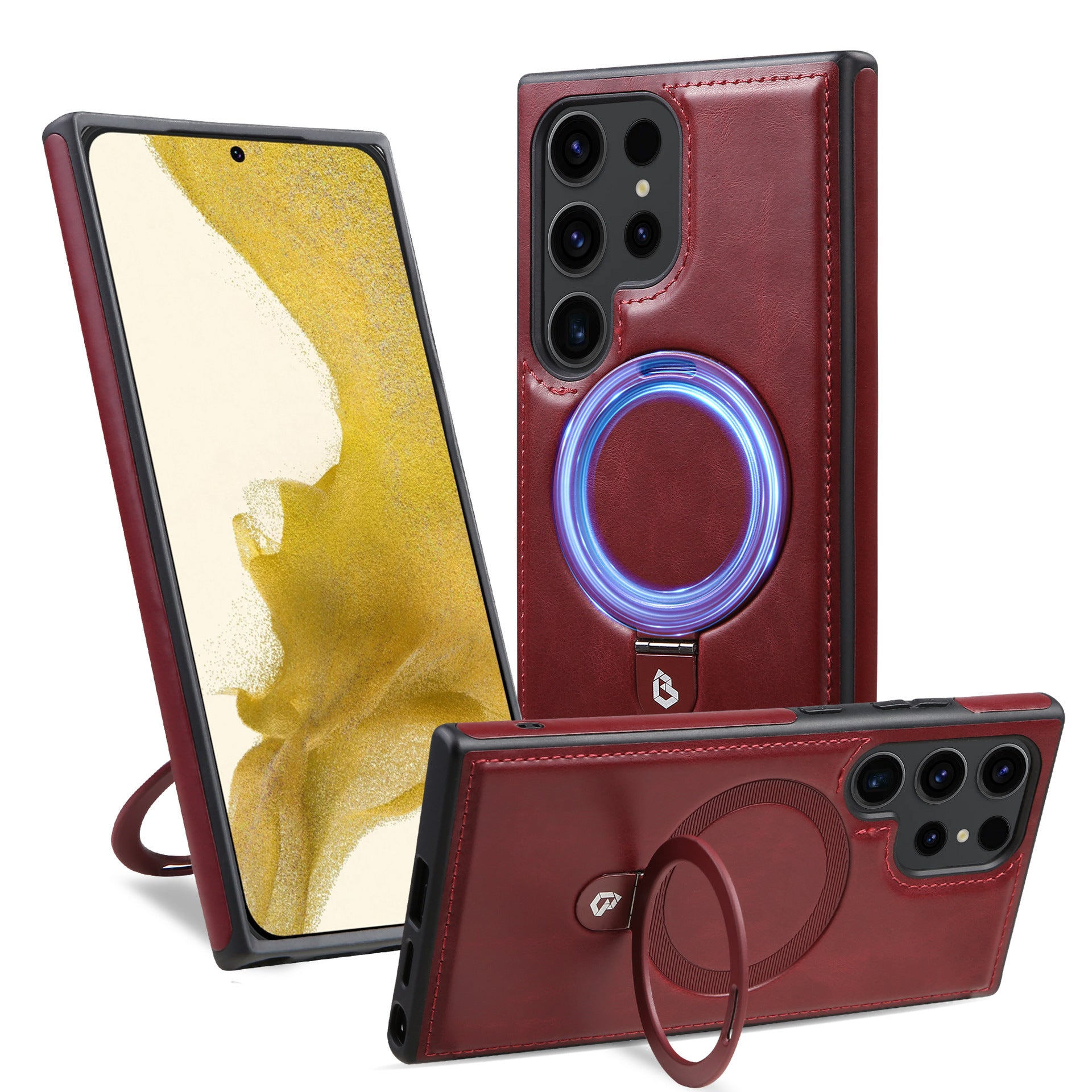 Magnetic Charging Ring Holder Leather Business Protective Cover