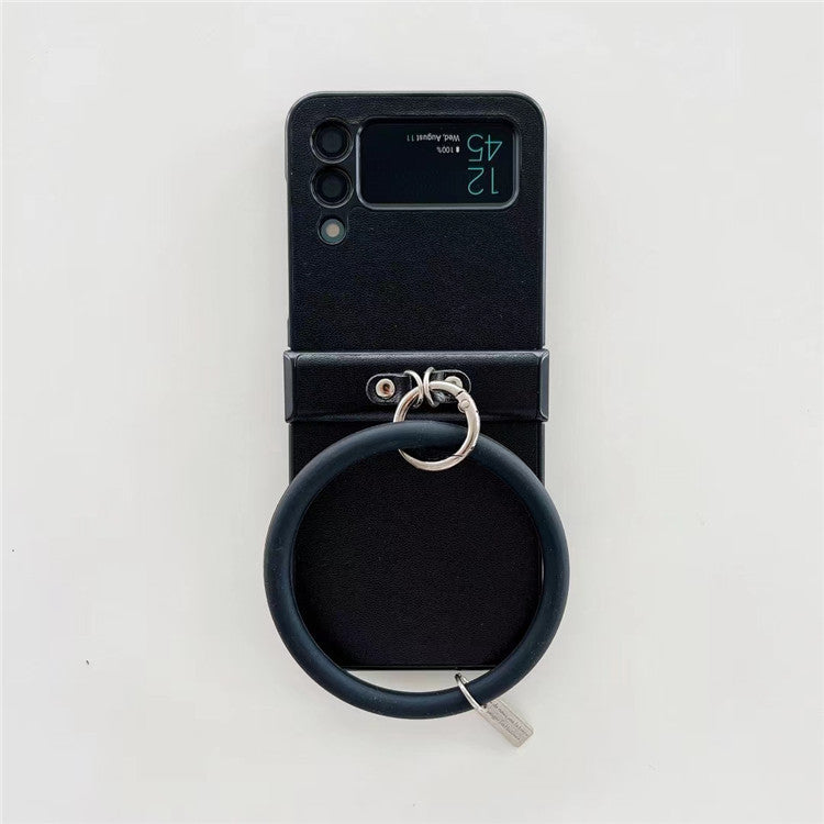 Leather Grain Solid Color Portable Ring Folding Screen Rear Cover Phone Case